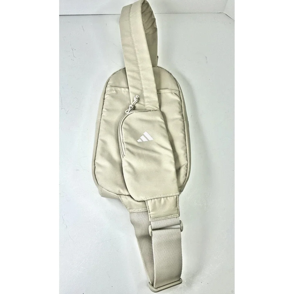 adidas Essentials 3 Sling‎ Crossbody Bag with Carabiner and Multi-Pocket Beige